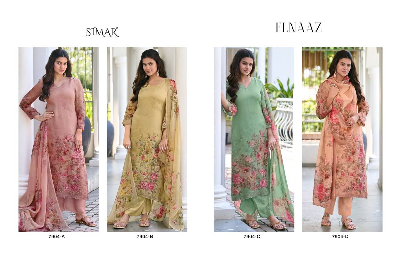 Elnaaz By Glossy 7904 Series Stylish Beautiful Colourful Twill Organza Dresses At Wholesale Price